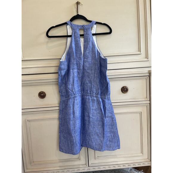 NWT $228 Joie Diega 100% Linen Blue Plaza‎ Mini Dress Small Casual Sleeveless - Picture 5 of 8